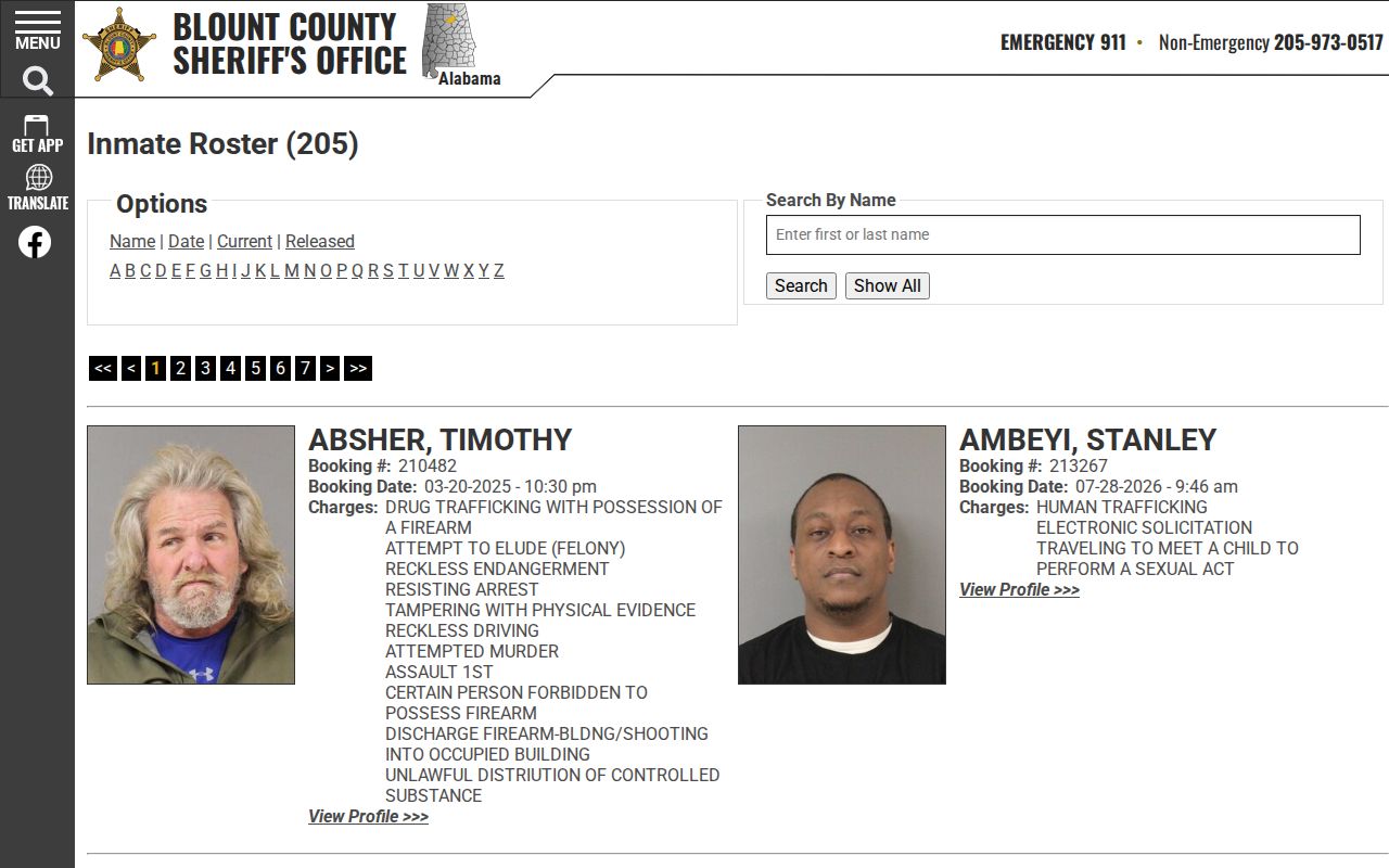 Blount County current jail roster and booking record search