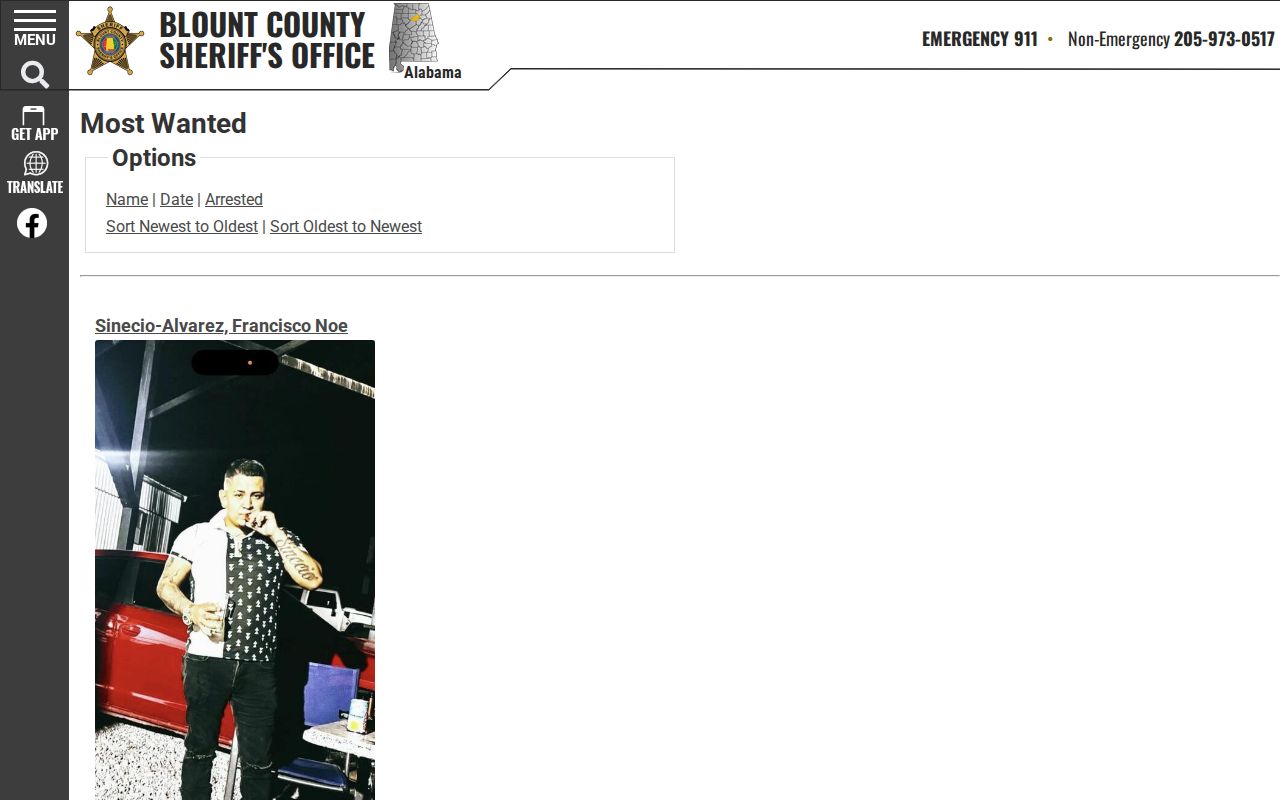 Blount County Most Wanted fugitives list interface